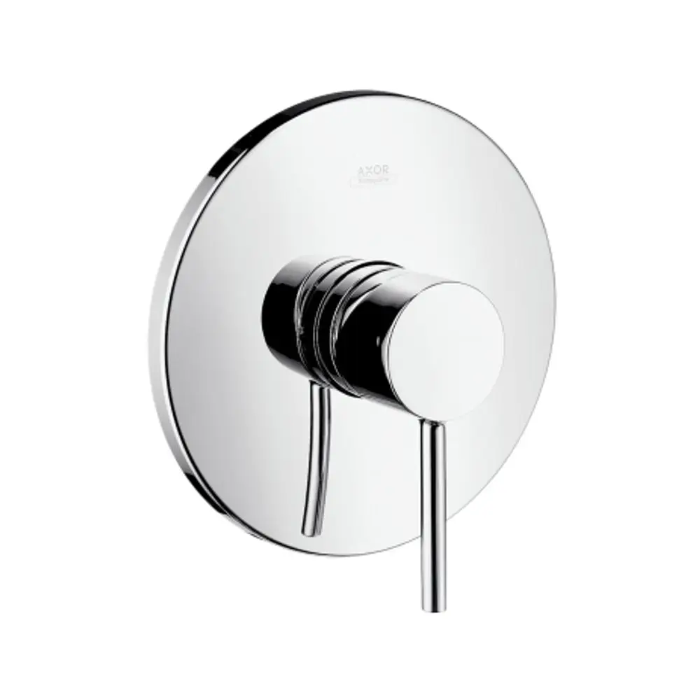 Hinterputz-Brausemischer von AXOR mit runder Gästeplatte und einem Hebel zum Einstellen der Wassertemperatur und -menge in verchromter Oberfläche.